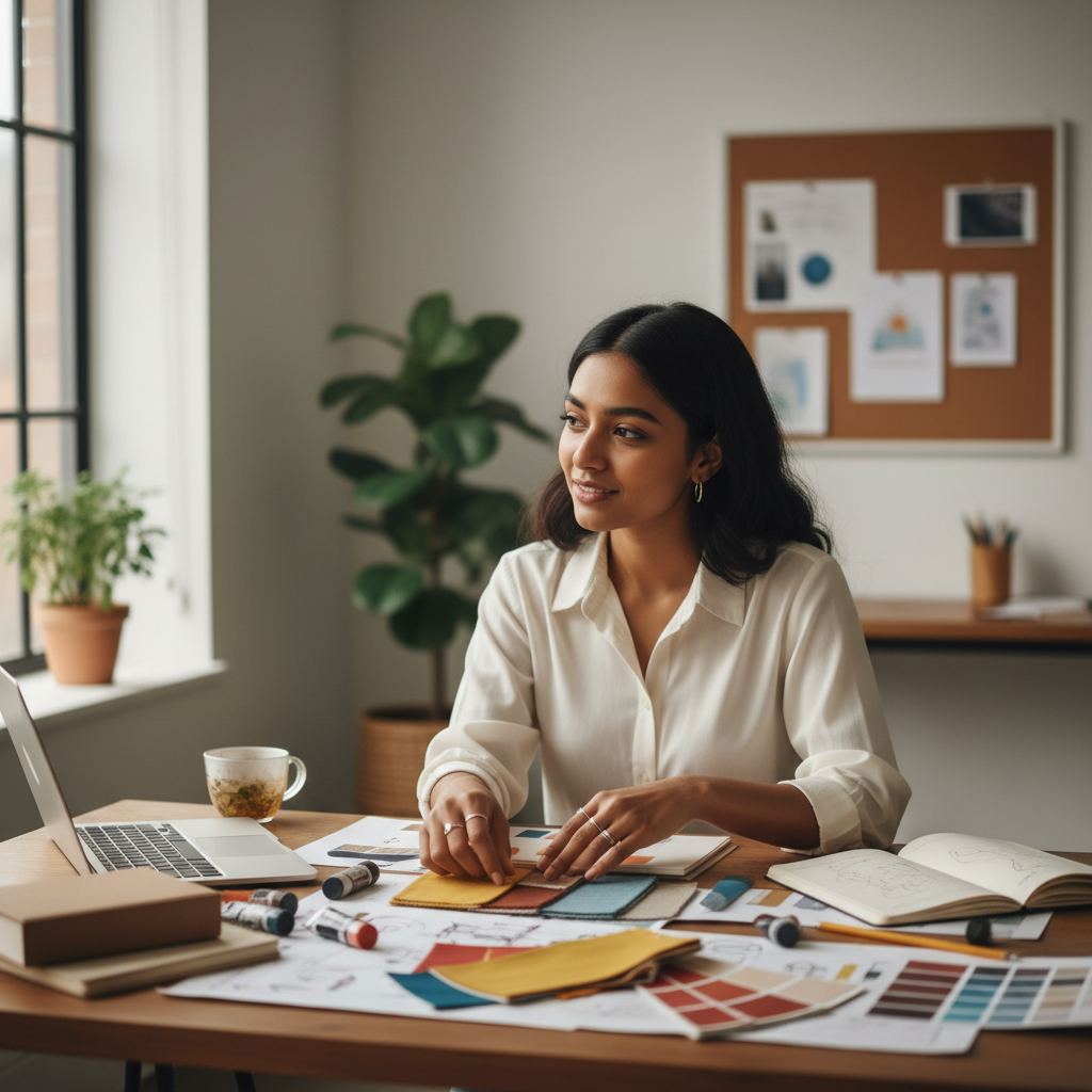 Authentic founder or team member in creative workspace