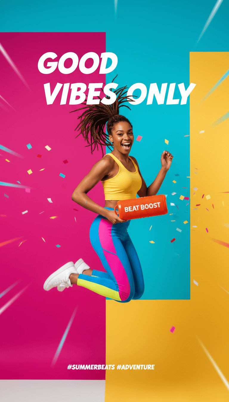 Vibrant social media product content with bold colors and dynamic energy