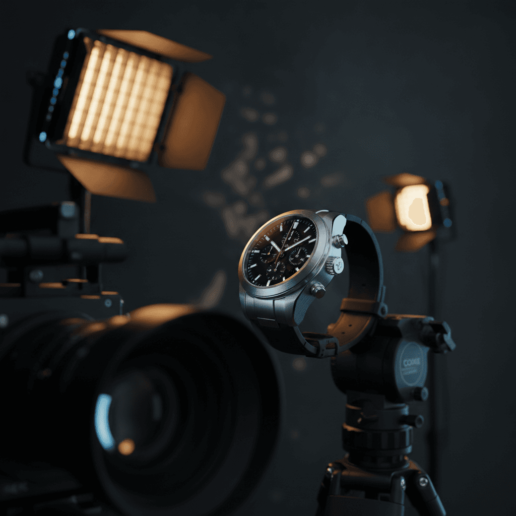 Professional product filming setup with cinematic lighting