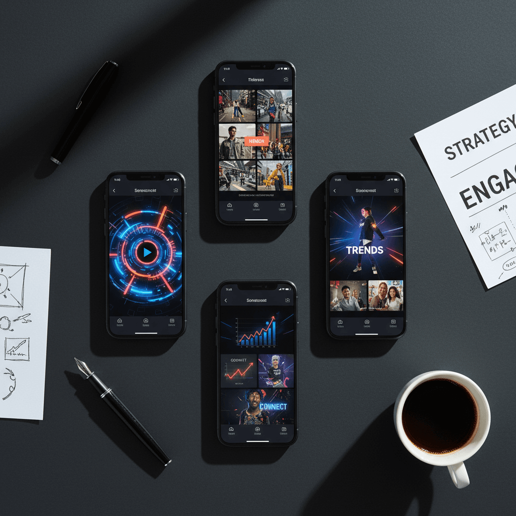 Social media ad creatives displayed on multiple devices