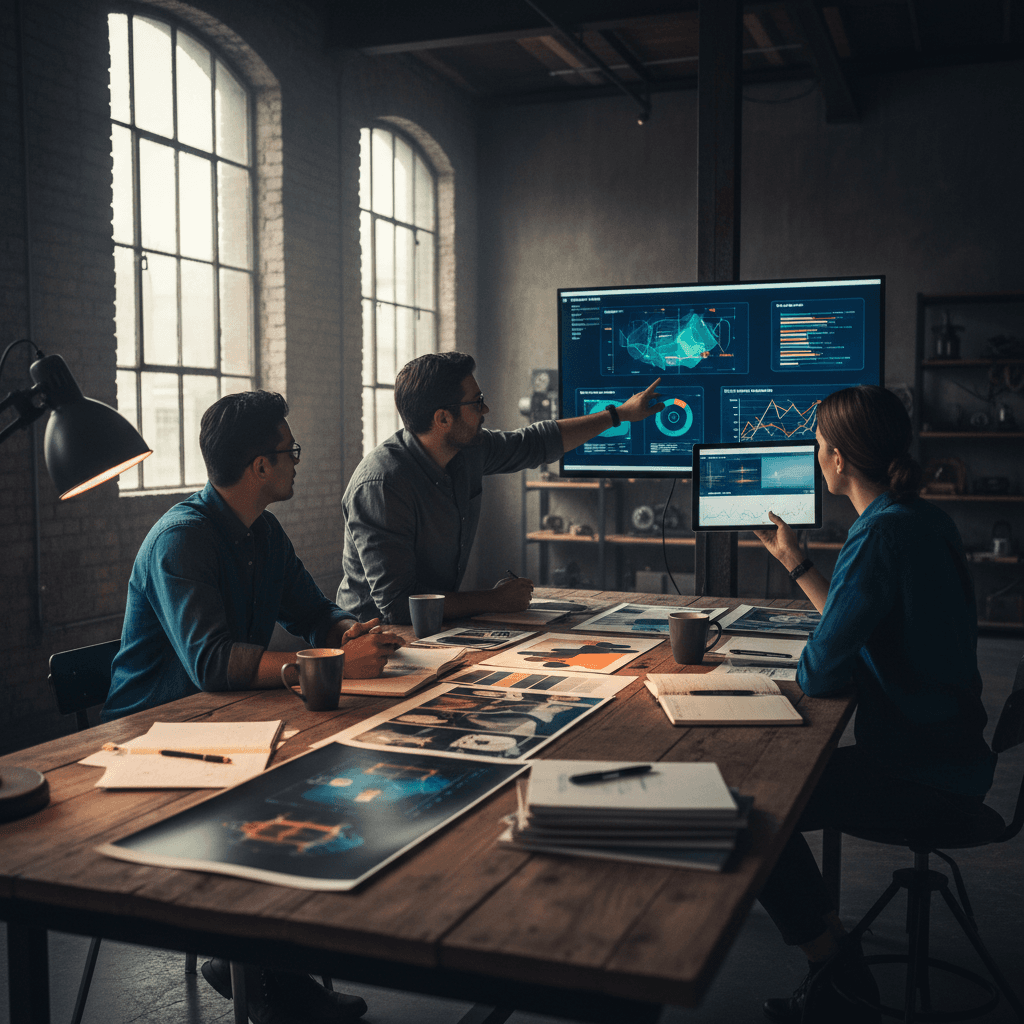 Strategy session with performance analytics and creative planning