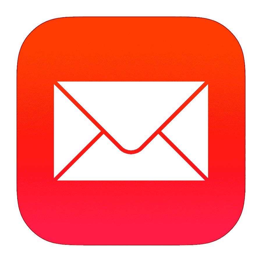 White mail envelope icon centered on rounded square with vibrant orange and red gradient.